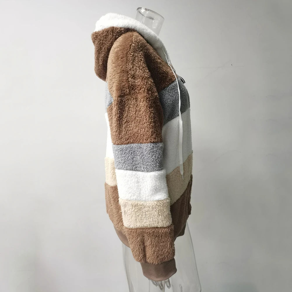 Women's Oversized color Block Hooded winter  Coat 2026