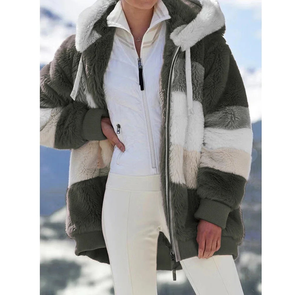 Women's Oversized color Block Hooded winter  Coat 2026