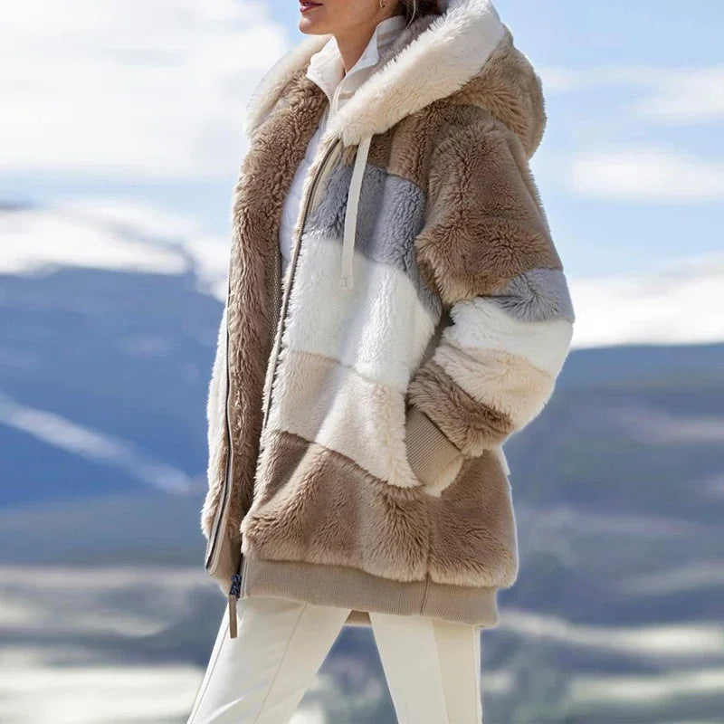 Women's Oversized color Block Hooded winter  Coat 2026