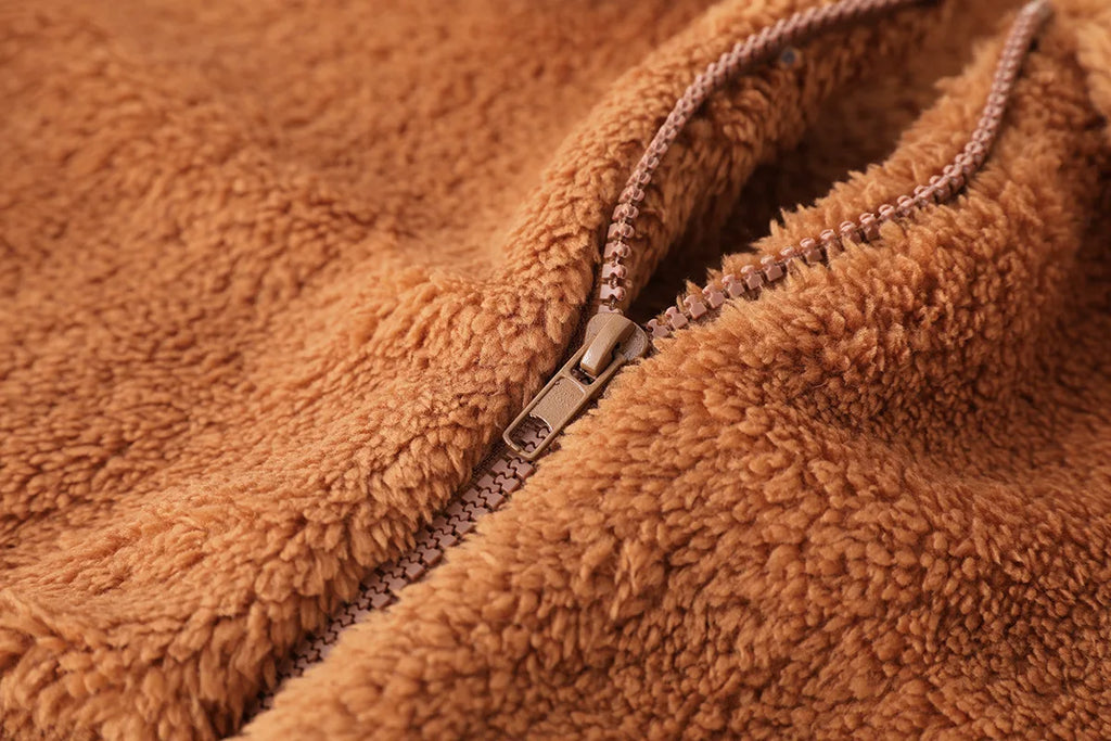 Women Thick Teddy Bear Pocket Fleece Jacket Winter Elegant Warm Coat Zip Up Outwear Overcoat Soft Fur Jacket Female Plush Coat