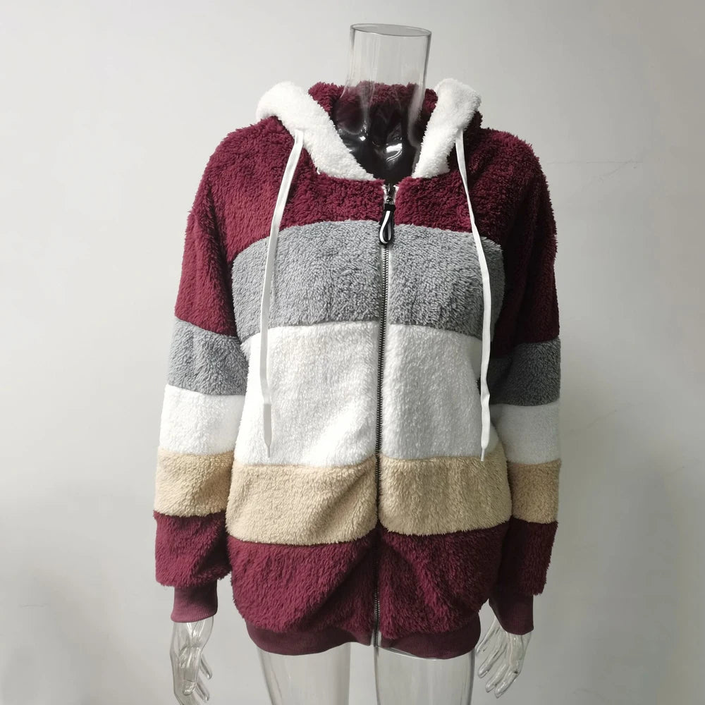 Women's Oversized color Block Hooded winter  Coat 2026