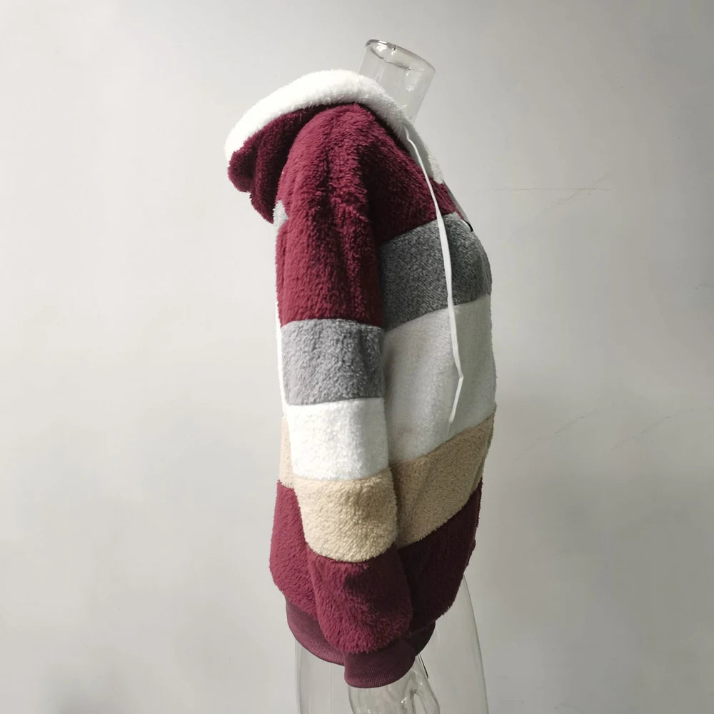 Women's Oversized color Block Hooded winter  Coat 2026
