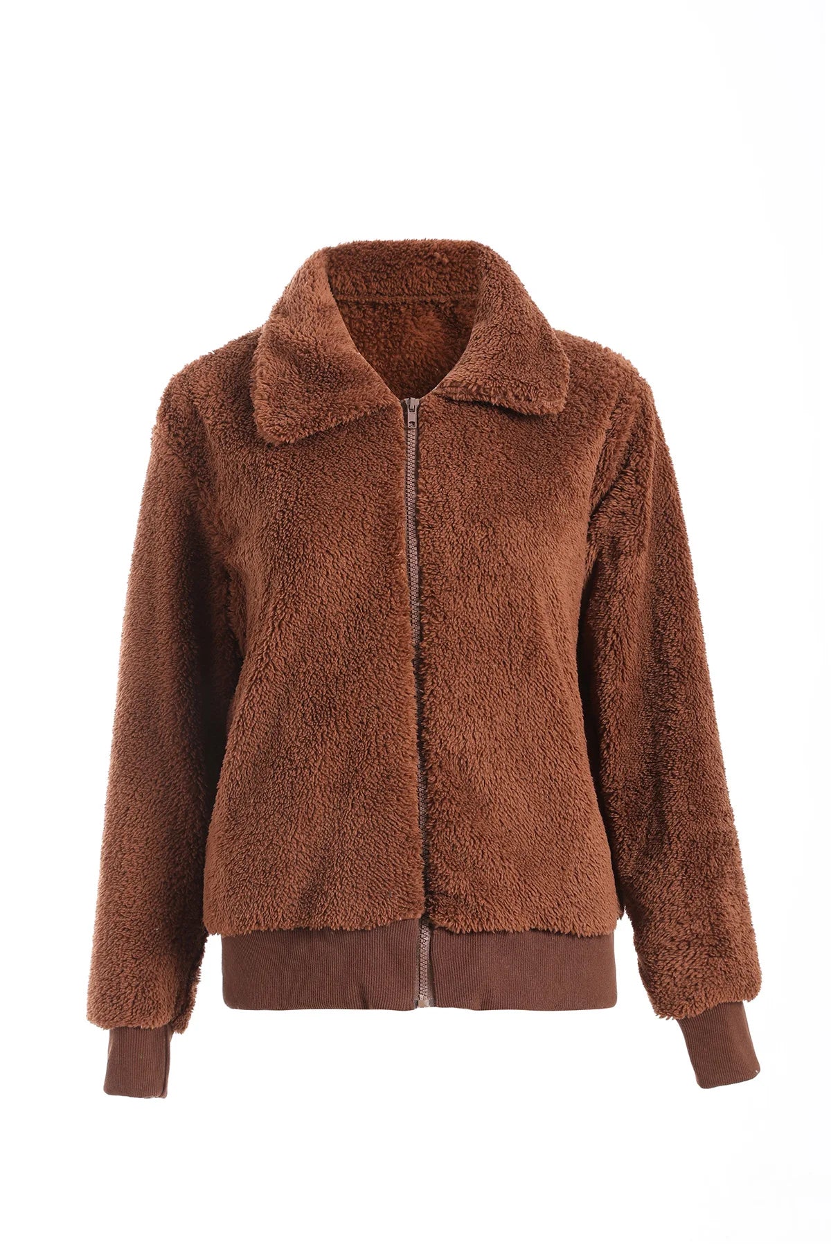 Women Thick Teddy Bear Pocket Fleece Jacket Winter Elegant Warm Coat Zip Up Outwear Overcoat Soft Fur Jacket Female Plush Coat