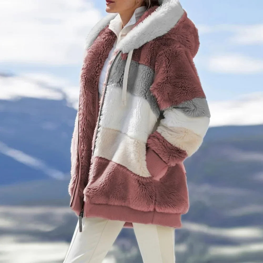 Women's Oversized color Block Hooded winter  Coat 2026
