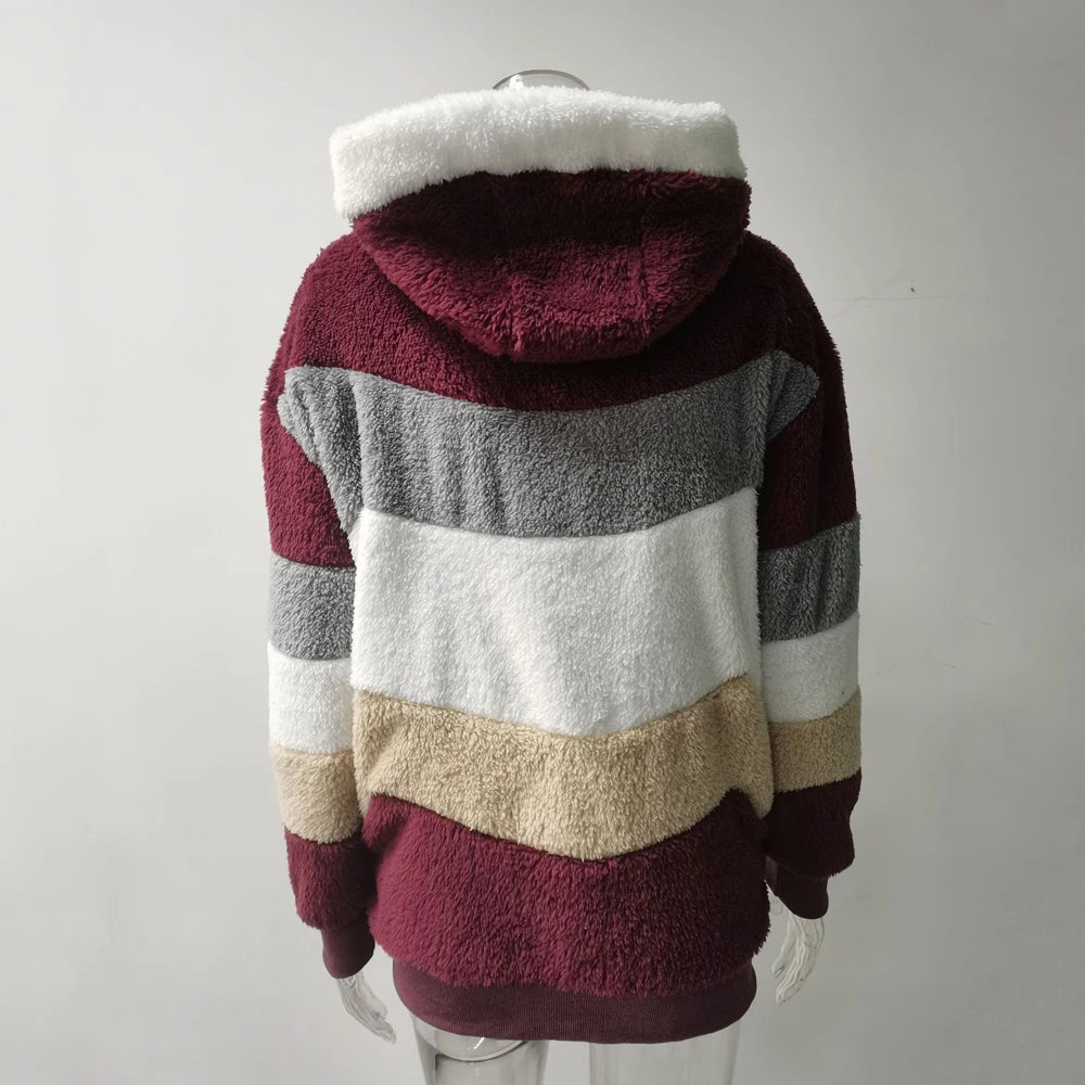 Women's Oversized color Block Hooded winter  Coat 2026