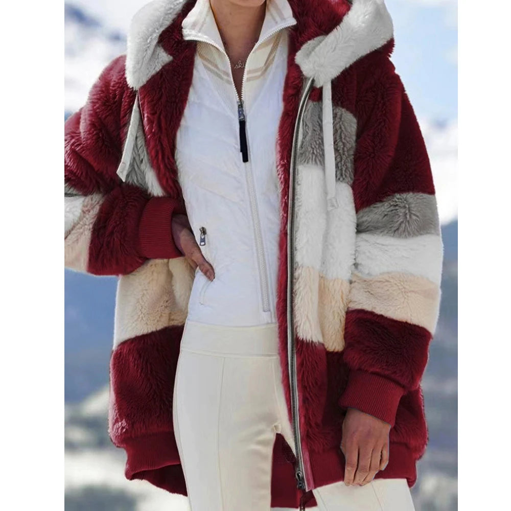 Women's Oversized color Block Hooded winter  Coat 2026