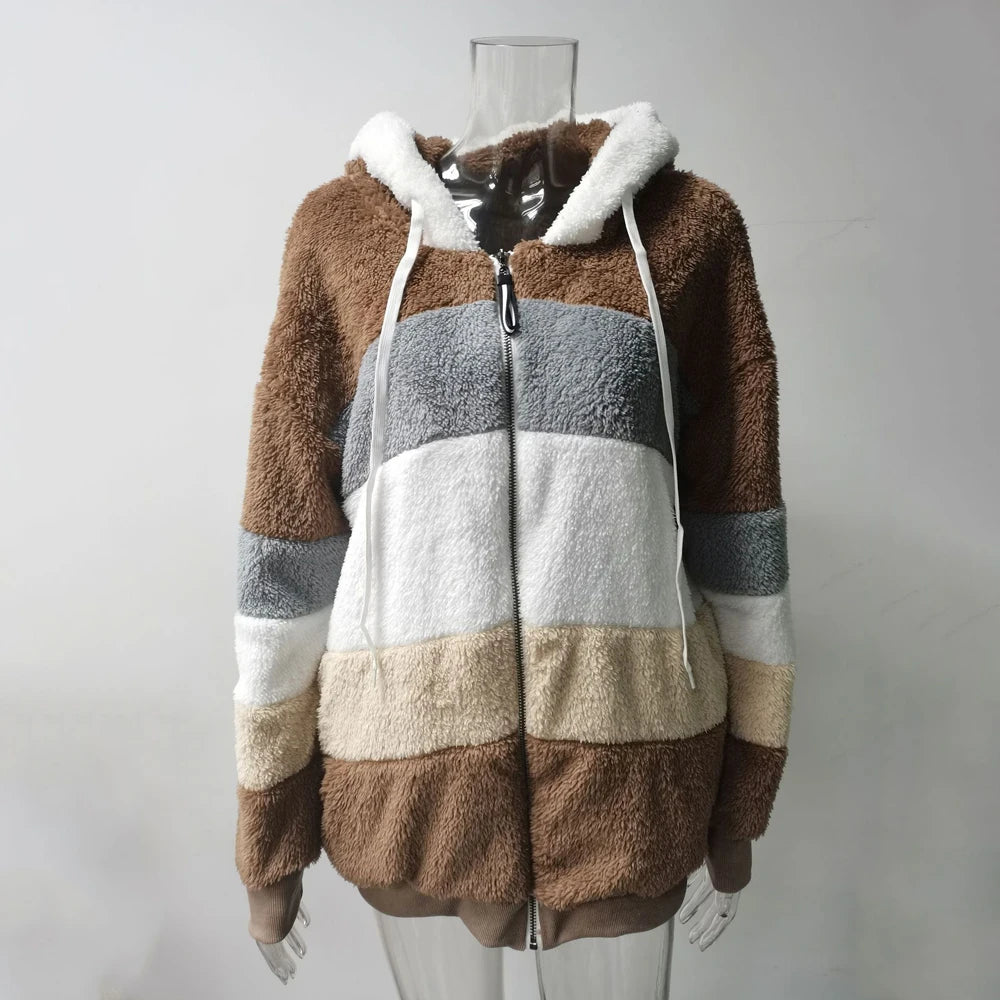 Women's Oversized color Block Hooded winter  Coat 2026