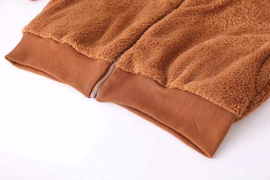 Women Thick Teddy Bear Pocket Fleece Jacket Winter Elegant Warm Coat Zip Up Outwear Overcoat Soft Fur Jacket Female Plush Coat