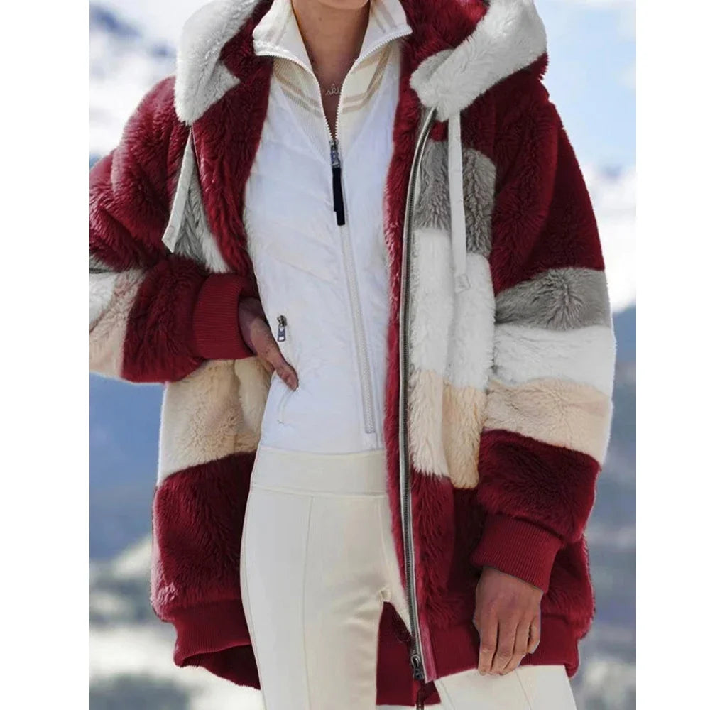 Women's Oversized color Block Hooded winter  Coat 2026