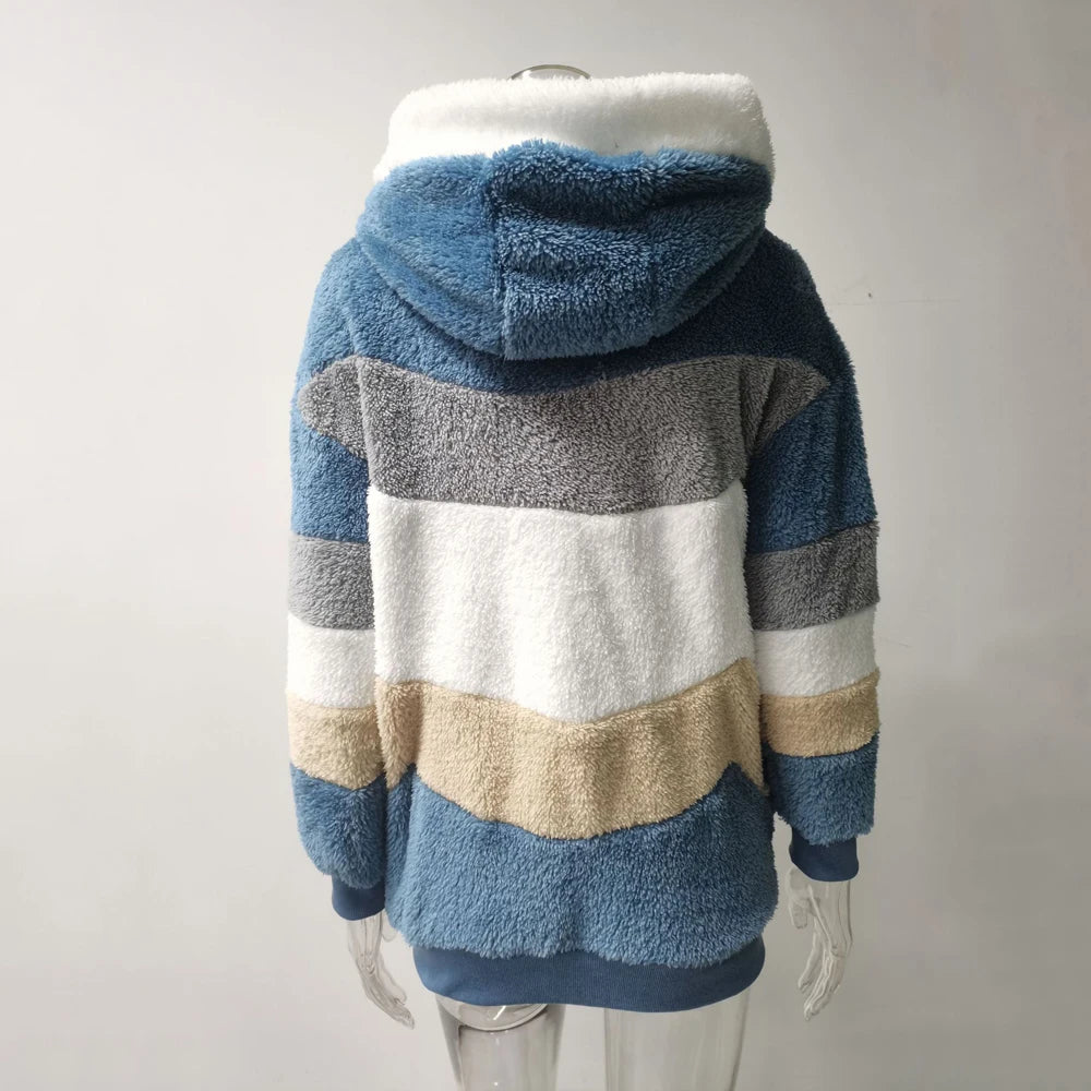 Women's Oversized color Block Hooded winter  Coat 2026