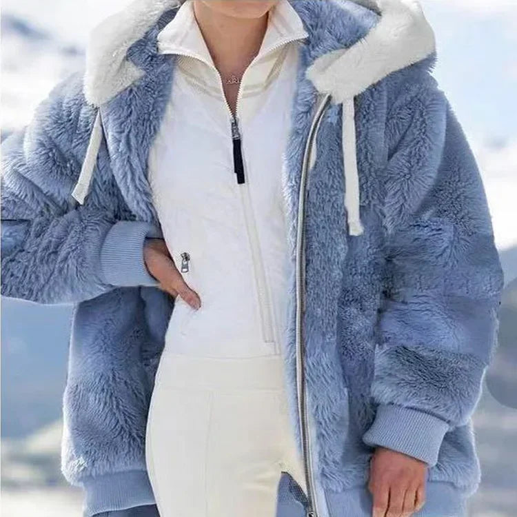 Women's Oversized color Block Hooded winter  Coat 2026