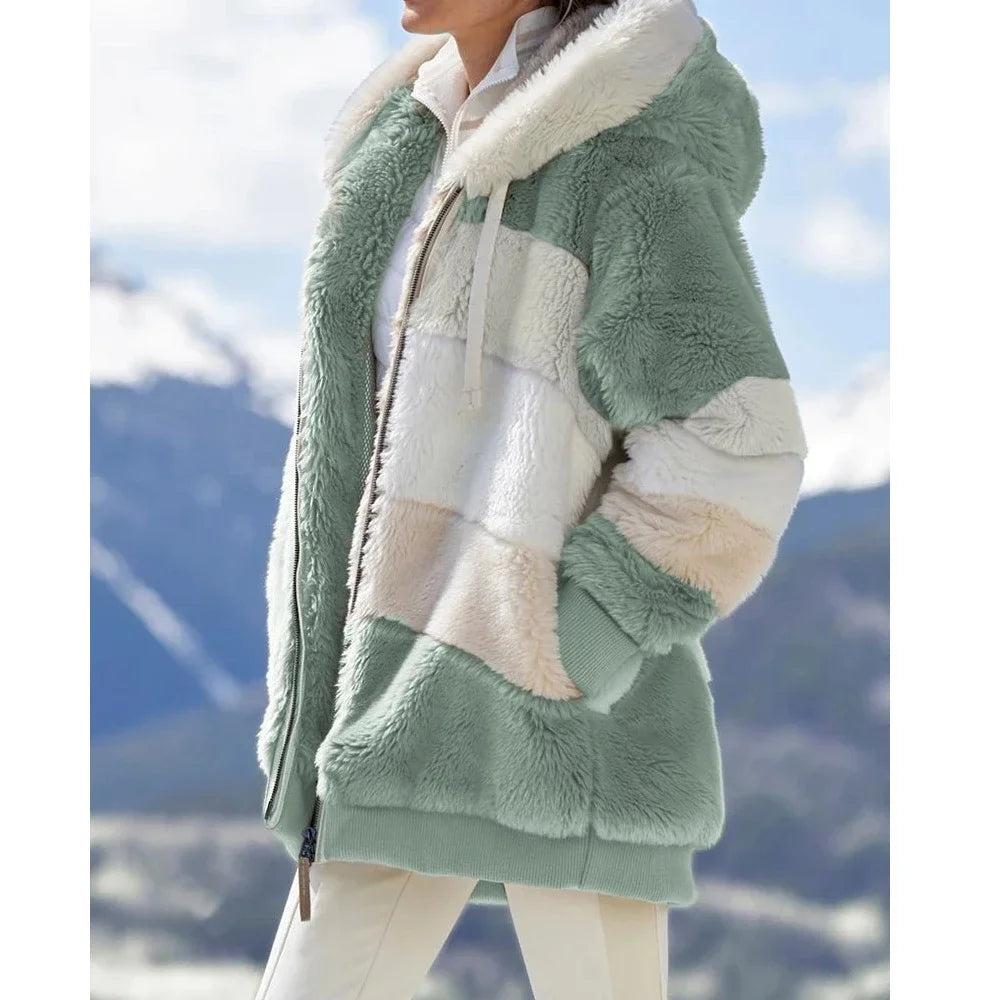 Women's Oversized color Block Hooded winter  Coat 2026
