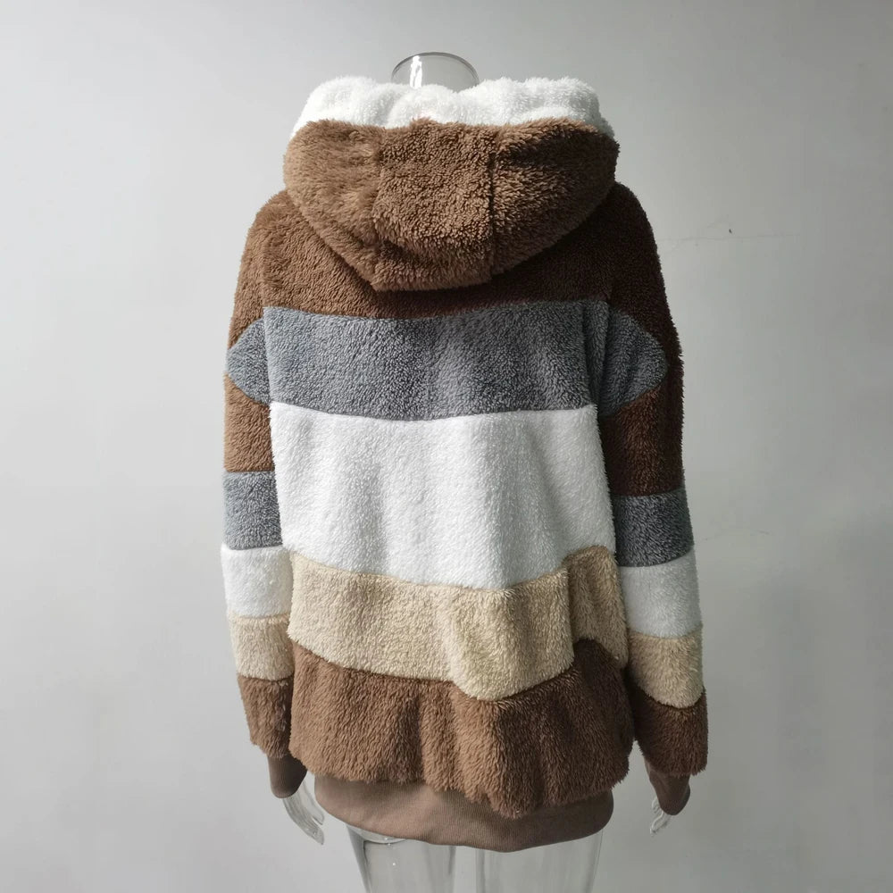 Women's Oversized color Block Hooded winter  Coat 2026