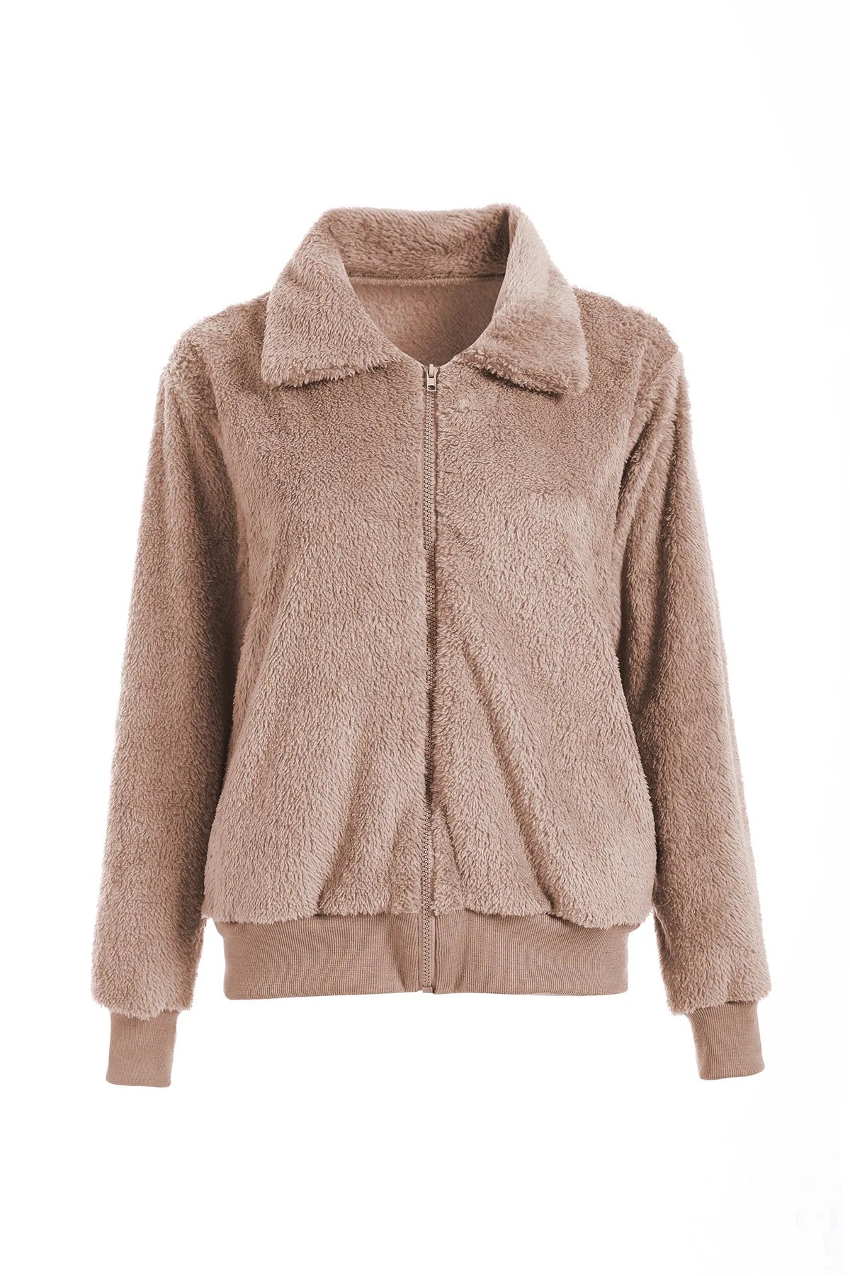 Women Thick Teddy Bear Pocket Fleece Jacket Winter Elegant Warm Coat Zip Up Outwear Overcoat Soft Fur Jacket Female Plush Coat