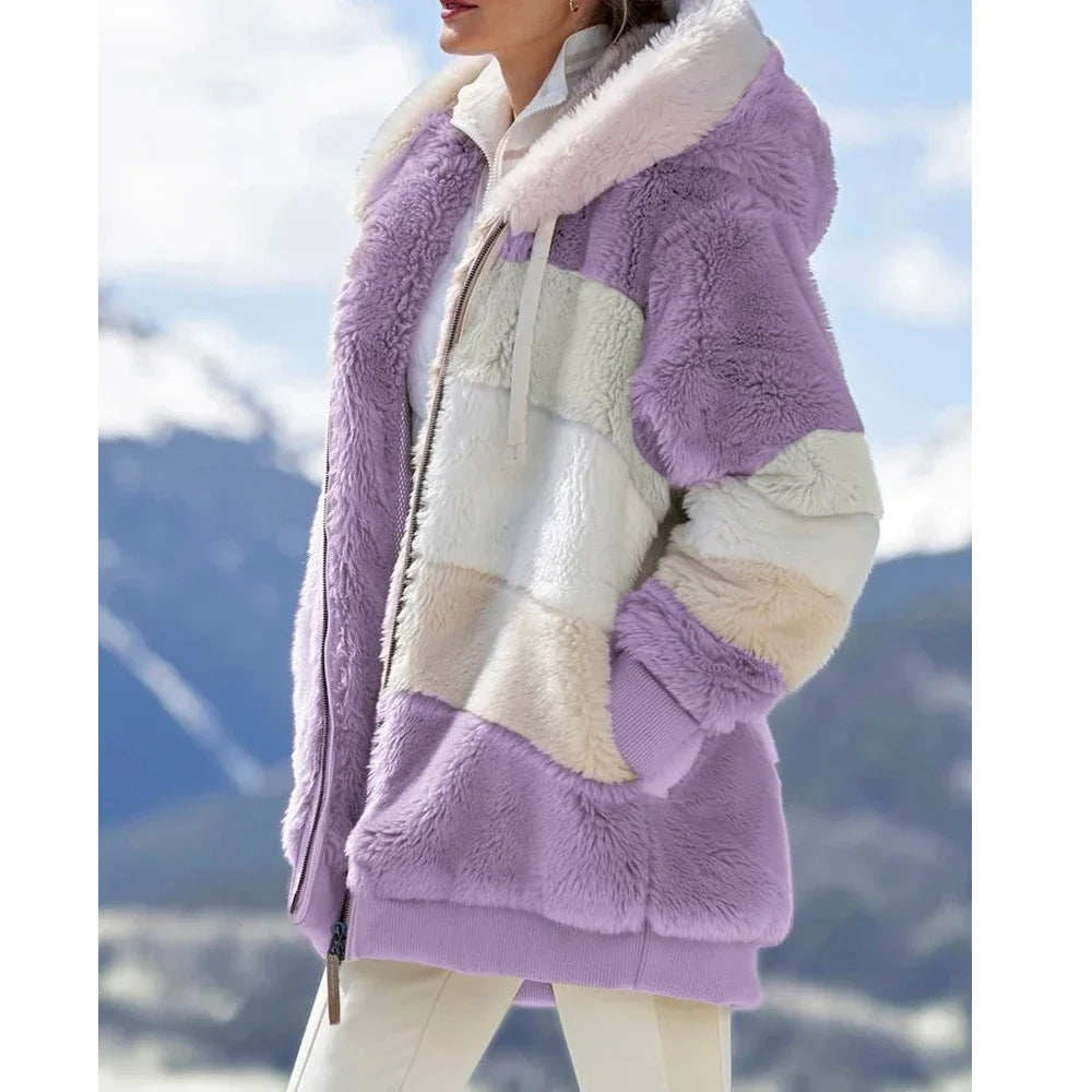 Women's Oversized color Block Hooded winter  Coat 2026