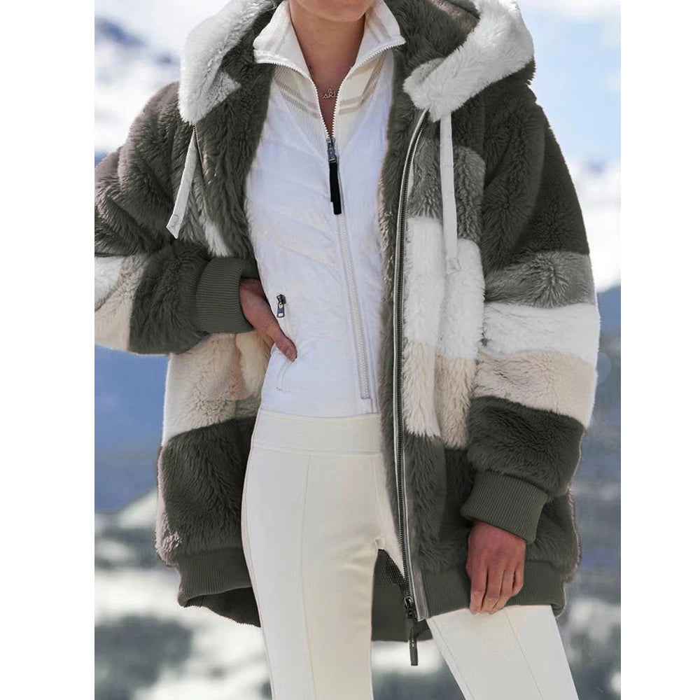 Women's Oversized color Block Hooded winter  Coat 2026