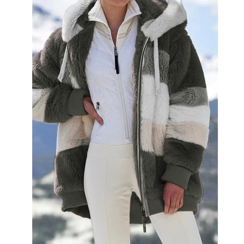 Women's Oversized color Block Hooded winter  Coat 2026