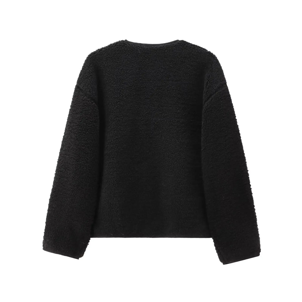 YENKYE New Women Soft Solid Teddy Jacket  Long Sleeve O Neck With Pockets Autumn Winter Outerwear Casual Lady Coat