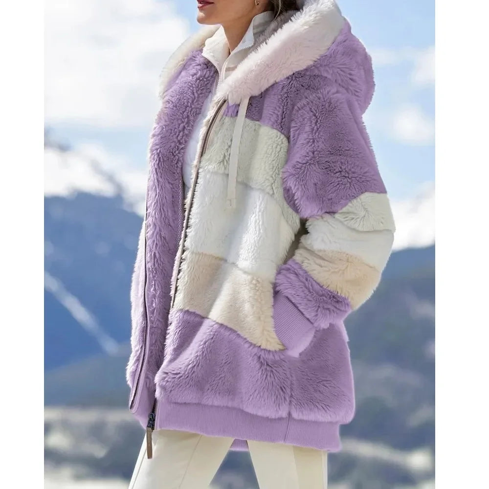 Women's Oversized color Block Hooded winter  Coat 2026