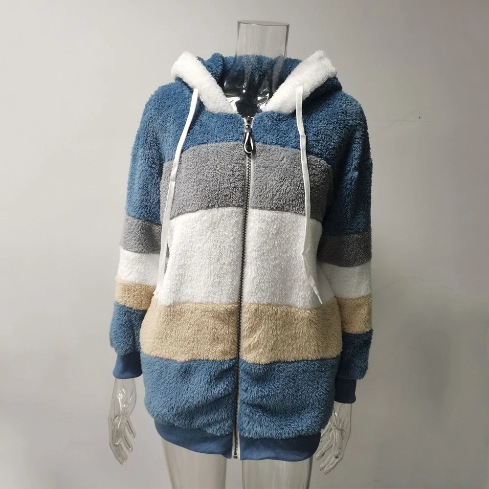Women's Oversized color Block Hooded winter  Coat 2026