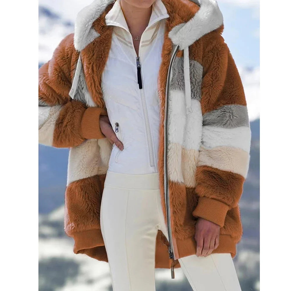 Women's Oversized color Block Hooded winter  Coat 2026