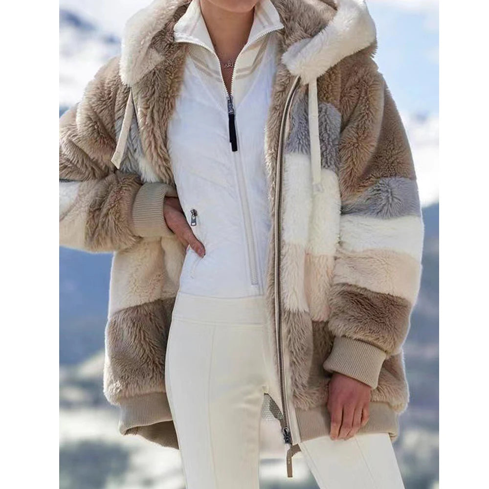 Women's Oversized color Block Hooded winter  Coat 2026