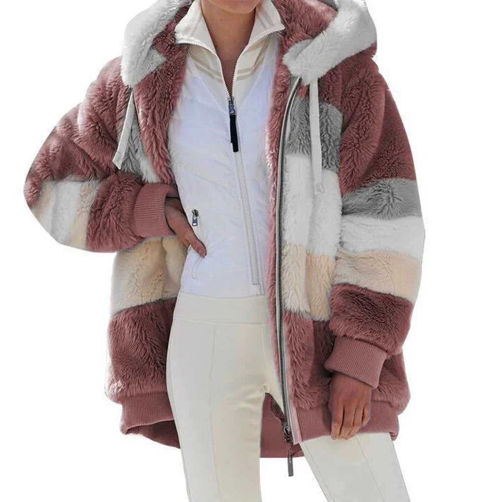 Women's Oversized color Block Hooded winter  Coat 2026